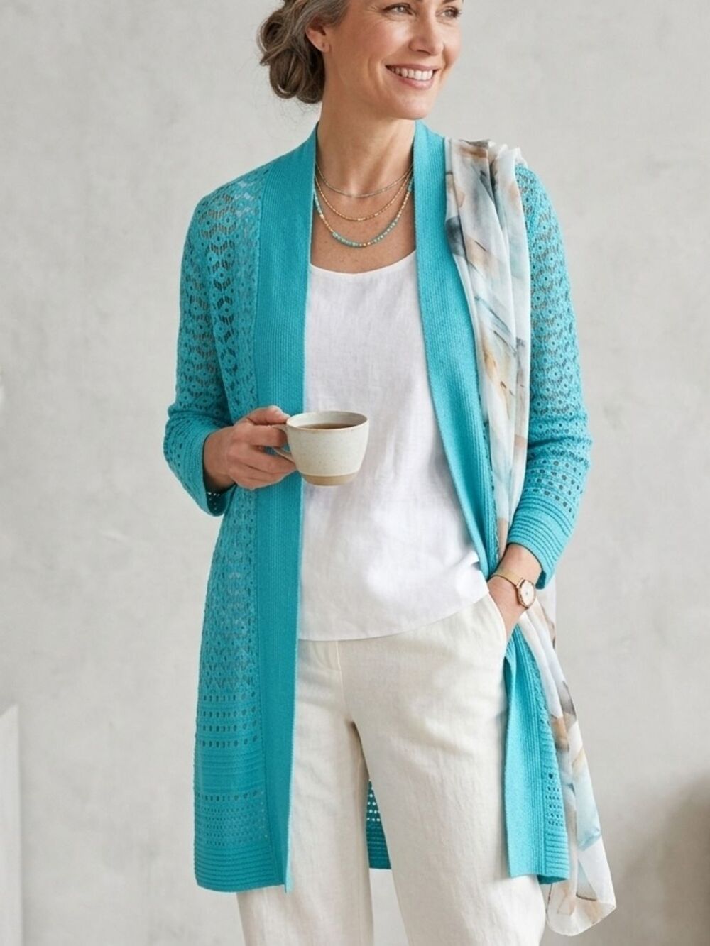 Beachy Coverup Open Front Open Knit Cardigan Size XL By Cyrus In Color Aquarius